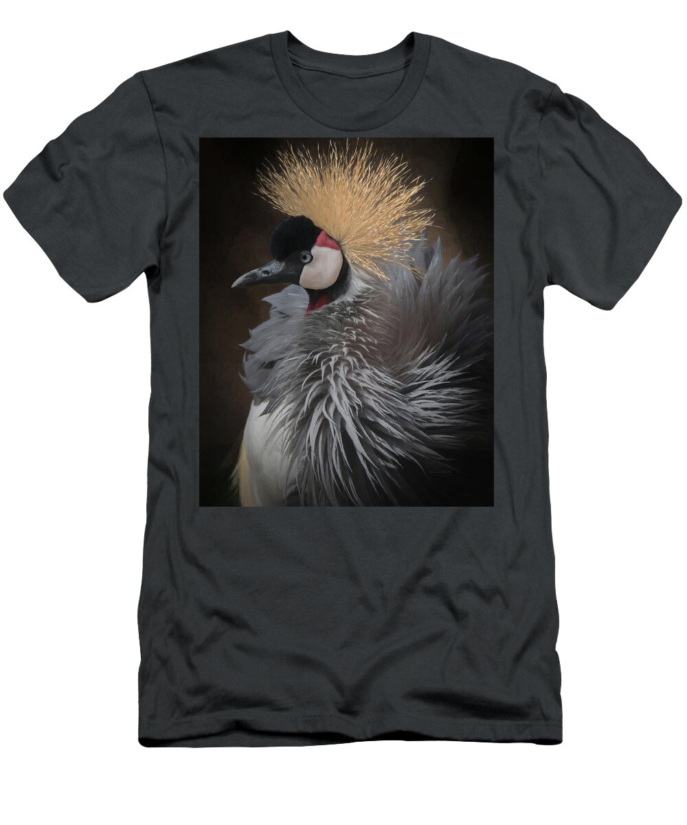 African Crowned Cranes T-Shirt featuring the digital art Portrait of a Crowned Crane #1 by Ernest Echols