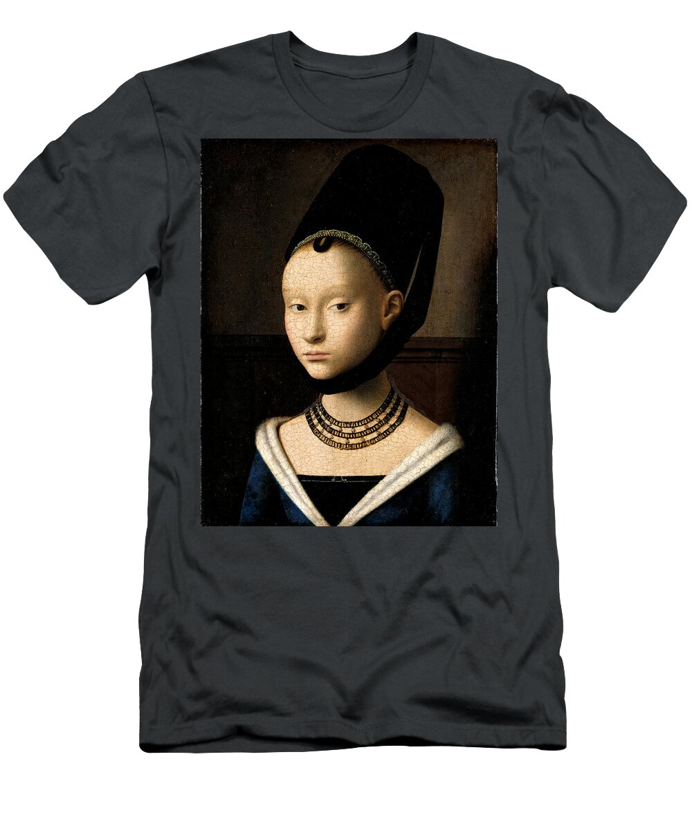 Petrus Christus T-Shirt featuring the painting Portrait of a Young Woman #1 by Petrus Christus