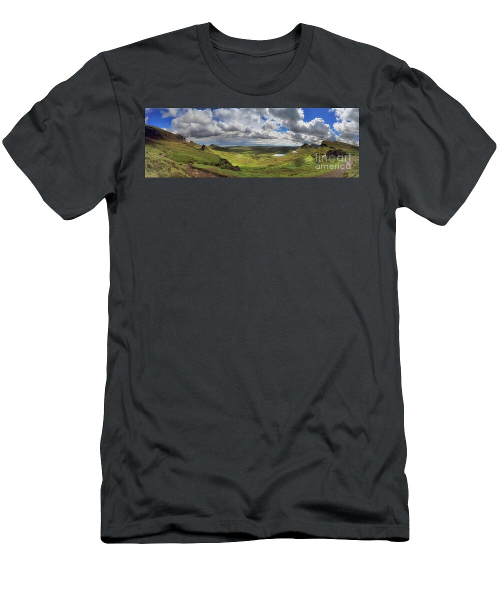 Quiraing T-Shirt featuring the photograph Quiraing and Trotternish - Panorama by Maria Gaellman
