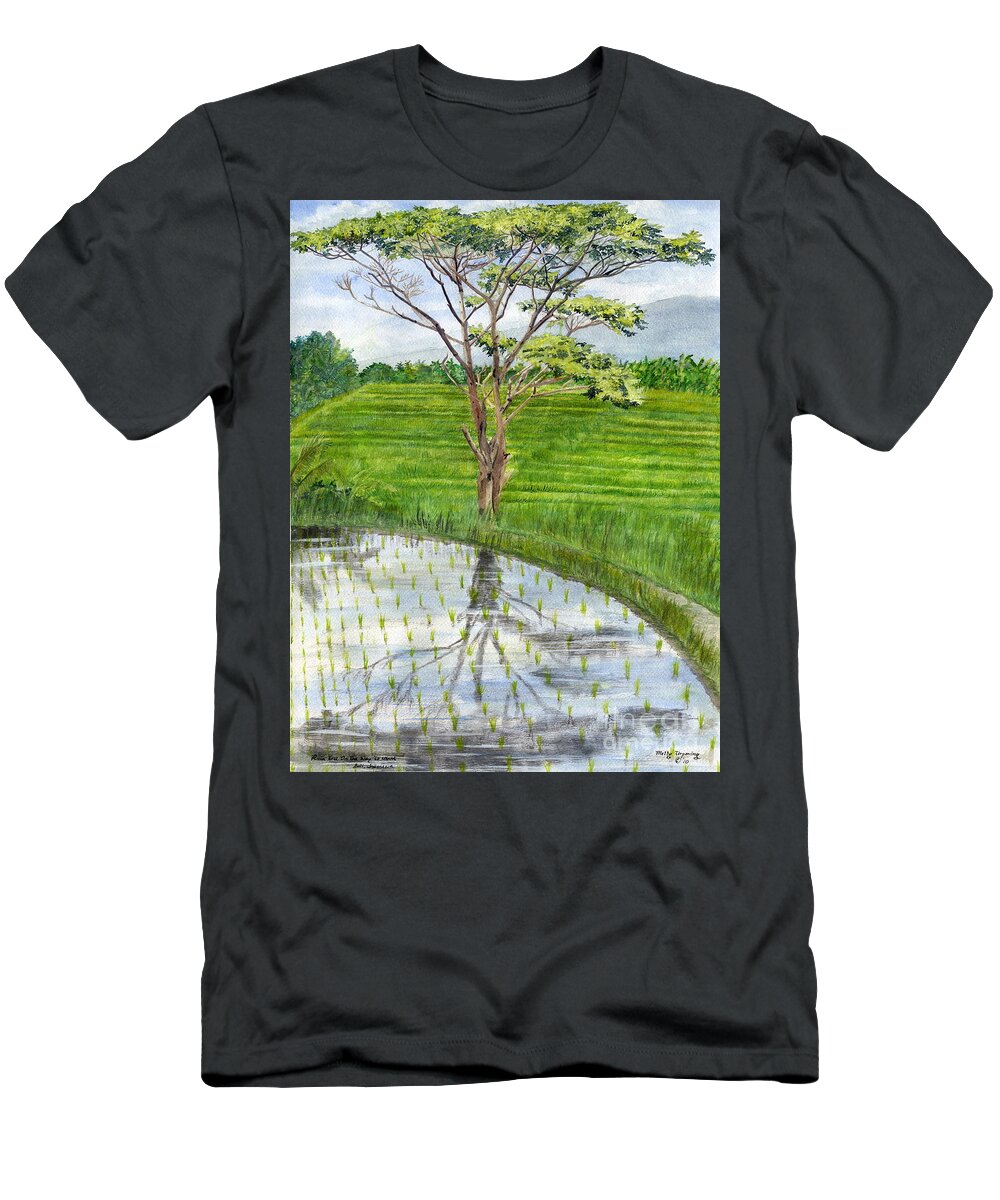 Ubud T-Shirt featuring the painting Rain Tree On The Way to Ubud Bali Indonesia #1 by Melly Terpening