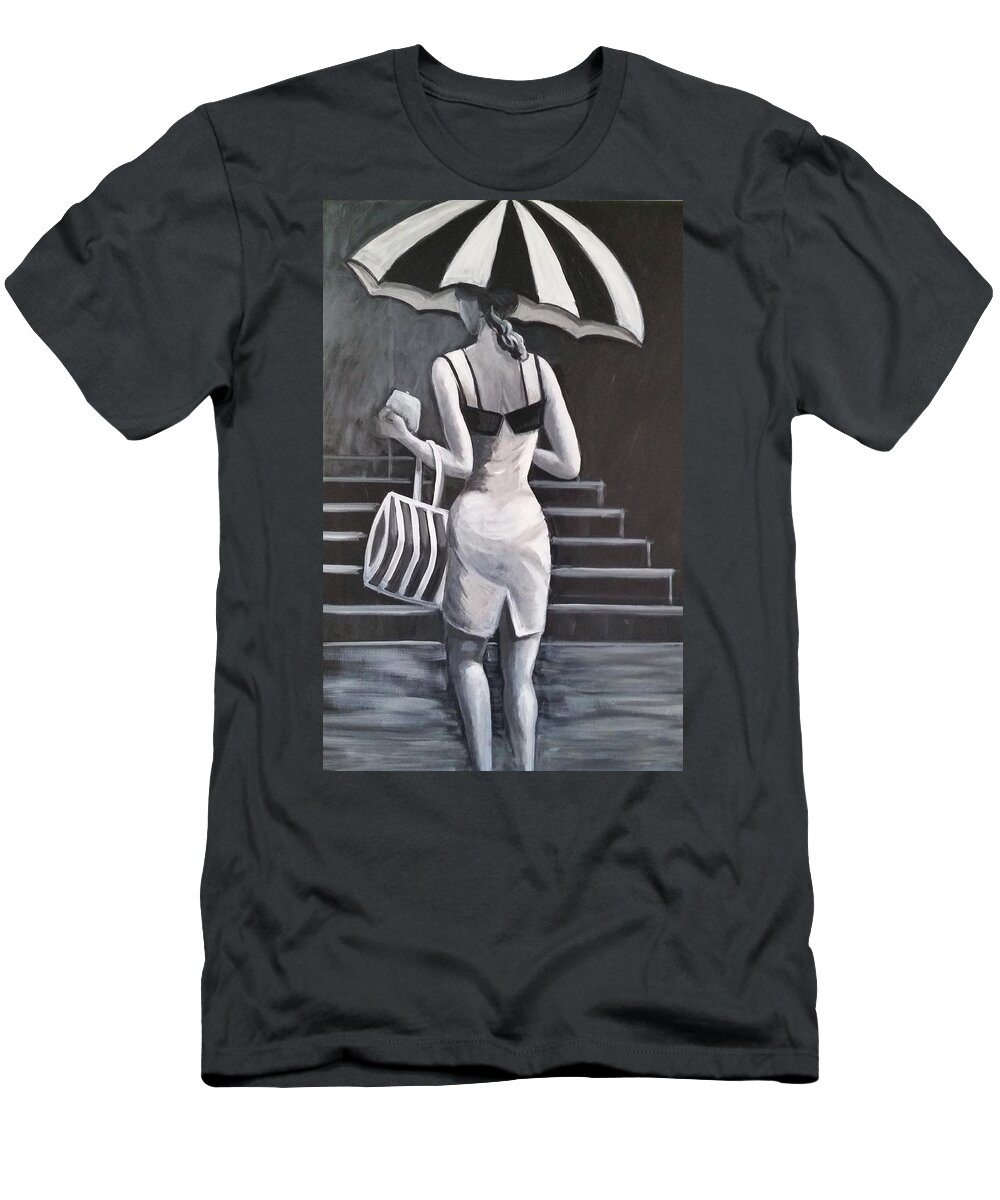 Beautiful Woman T-Shirt featuring the painting Rainy Night #2 by Rosie Sherman