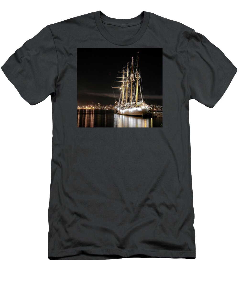 Alex Lyubar T-Shirt featuring the photograph Sailing ship at the pier by Alex Lyubar