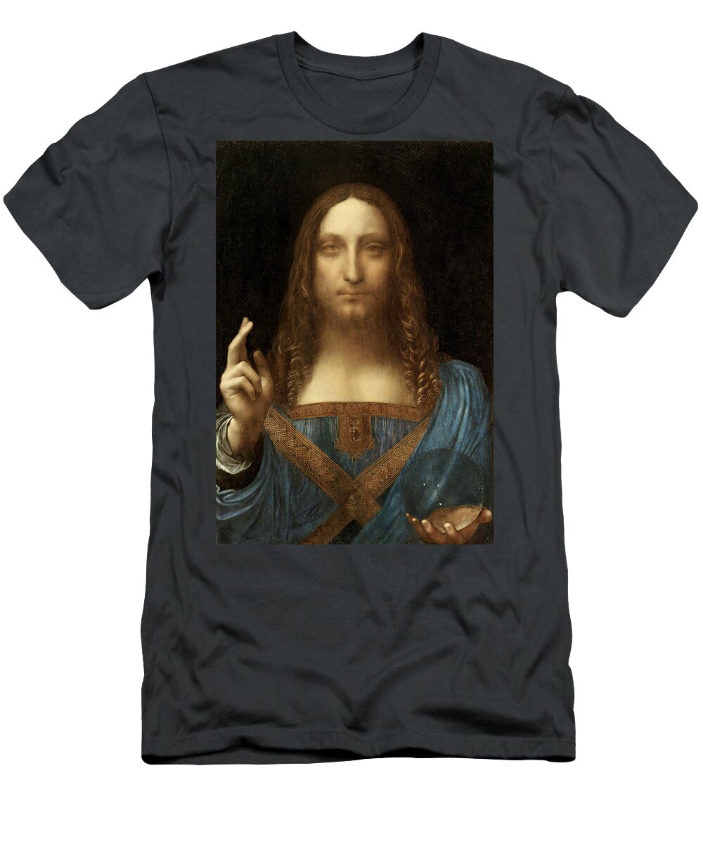 Salvador T-Shirt featuring the painting Salvador Mundi #1 by Leonardo da Vinci