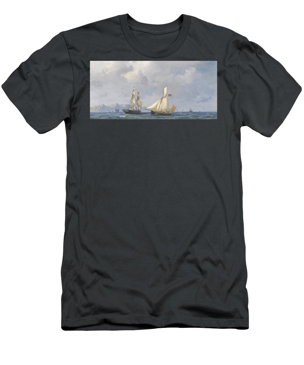 Carl Olson (1864-1940) Shipping In Norwegian Waters T-Shirt featuring the painting Shipping in Norwegian waters by MotionAge Designs