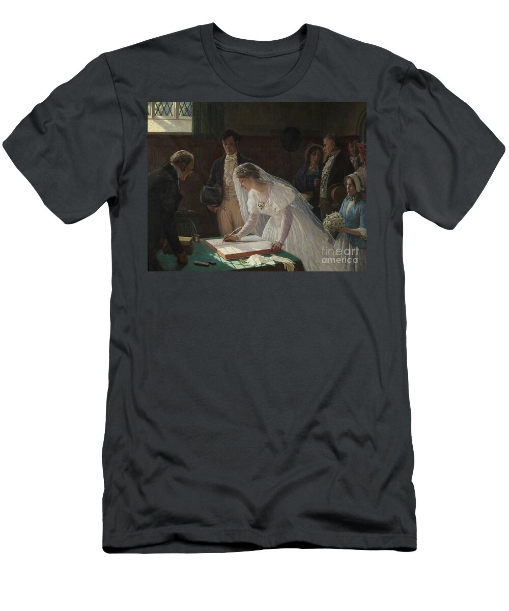Edmund Blair Leighton T-Shirt featuring the painting Signing the Register #1 by MotionAge Designs