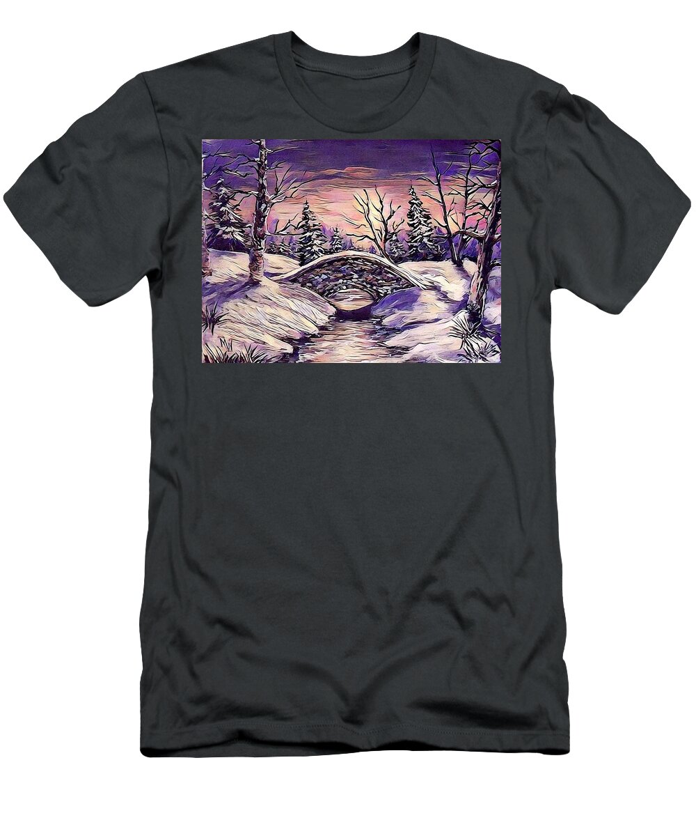 Winter T-Shirt featuring the painting Stone Bridge 2 #1 by Megan Walsh