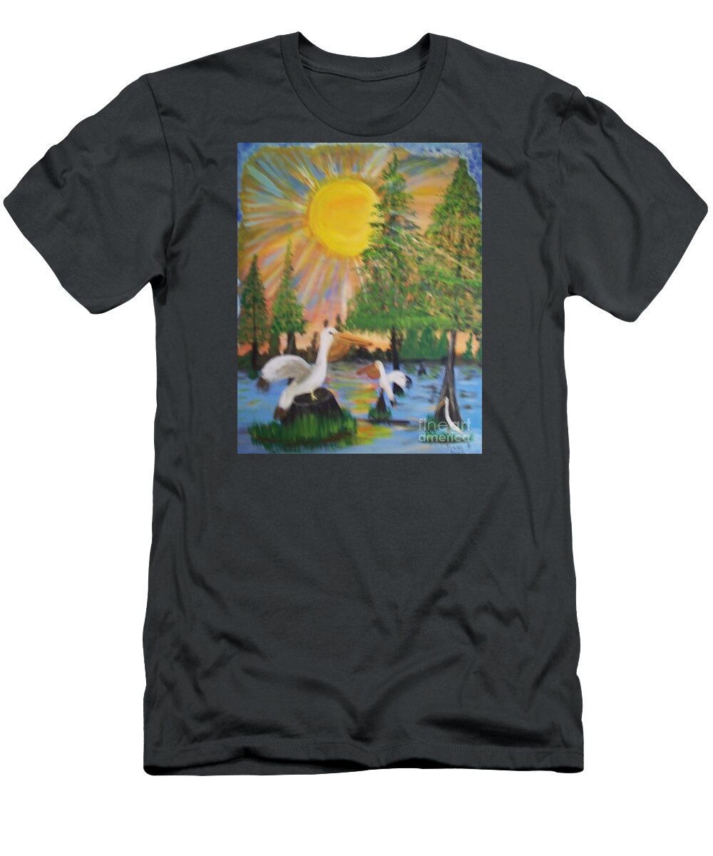 Sunrise In The Pelican State T-Shirt featuring the painting Sunrise in the Pelican State #1 by Seaux-N-Seau Soileau