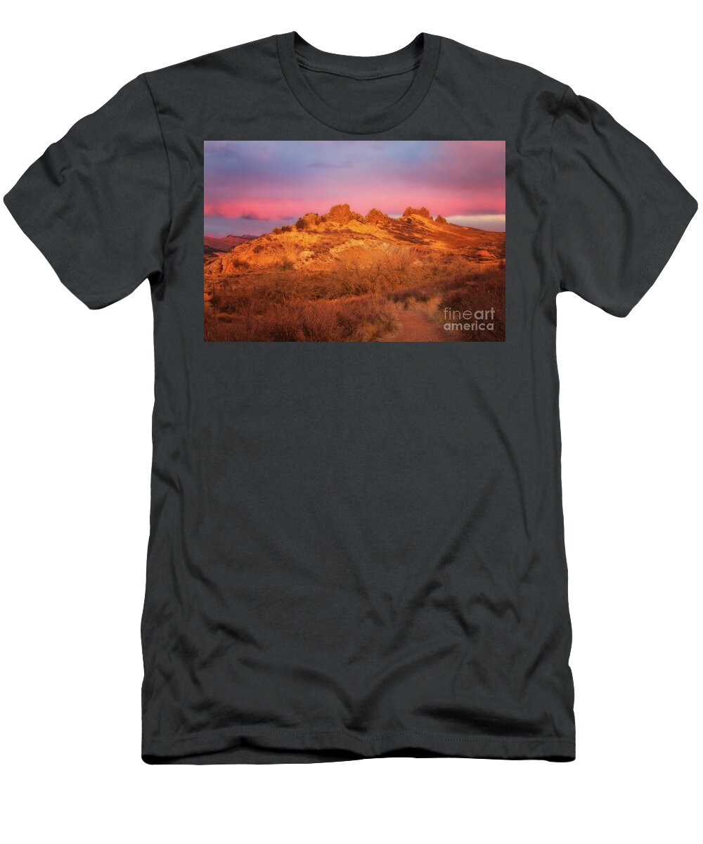 Devil's Backbone T-Shirt featuring the photograph Sunrise on Devil's Backbone, Larimer County, Colorado #1 by Ronda Kimbrow