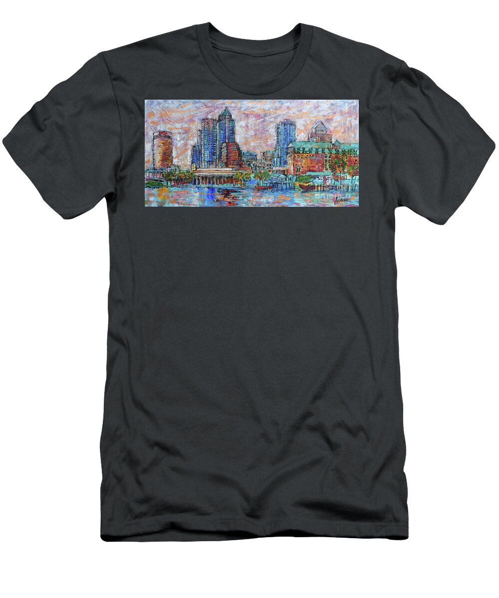  T-Shirt featuring the painting Tampa Skyline by Jyotika Shroff