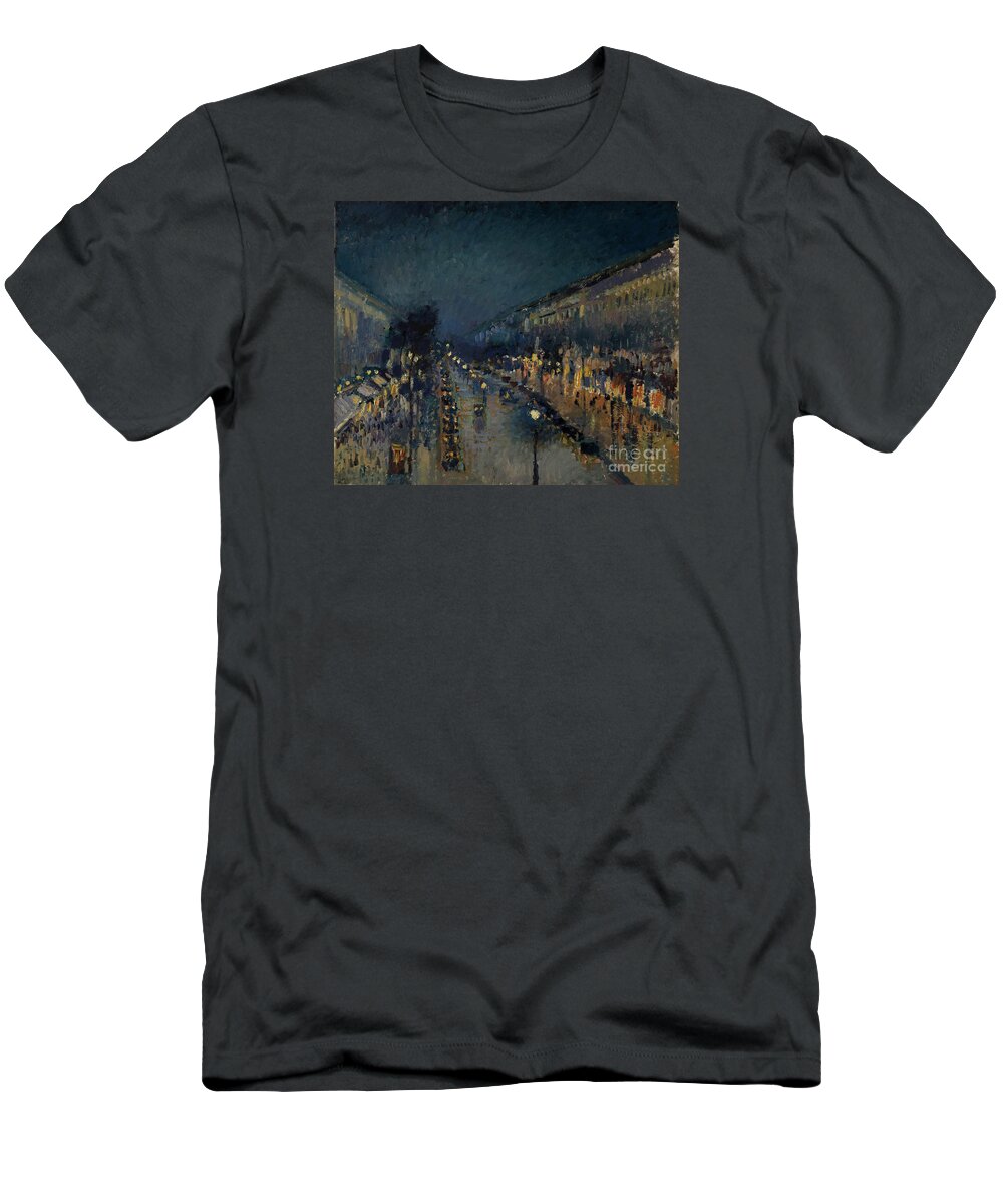 The Boulevard Montmartre At Night T-Shirt featuring the painting The Boulevard Montmartre at Night by Camille Pissarro