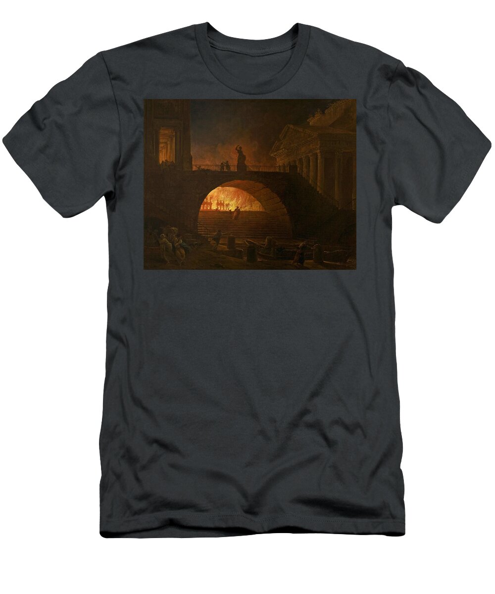 Hubert Robert T-Shirt featuring the painting The Fire of Rome by Hubert Robert