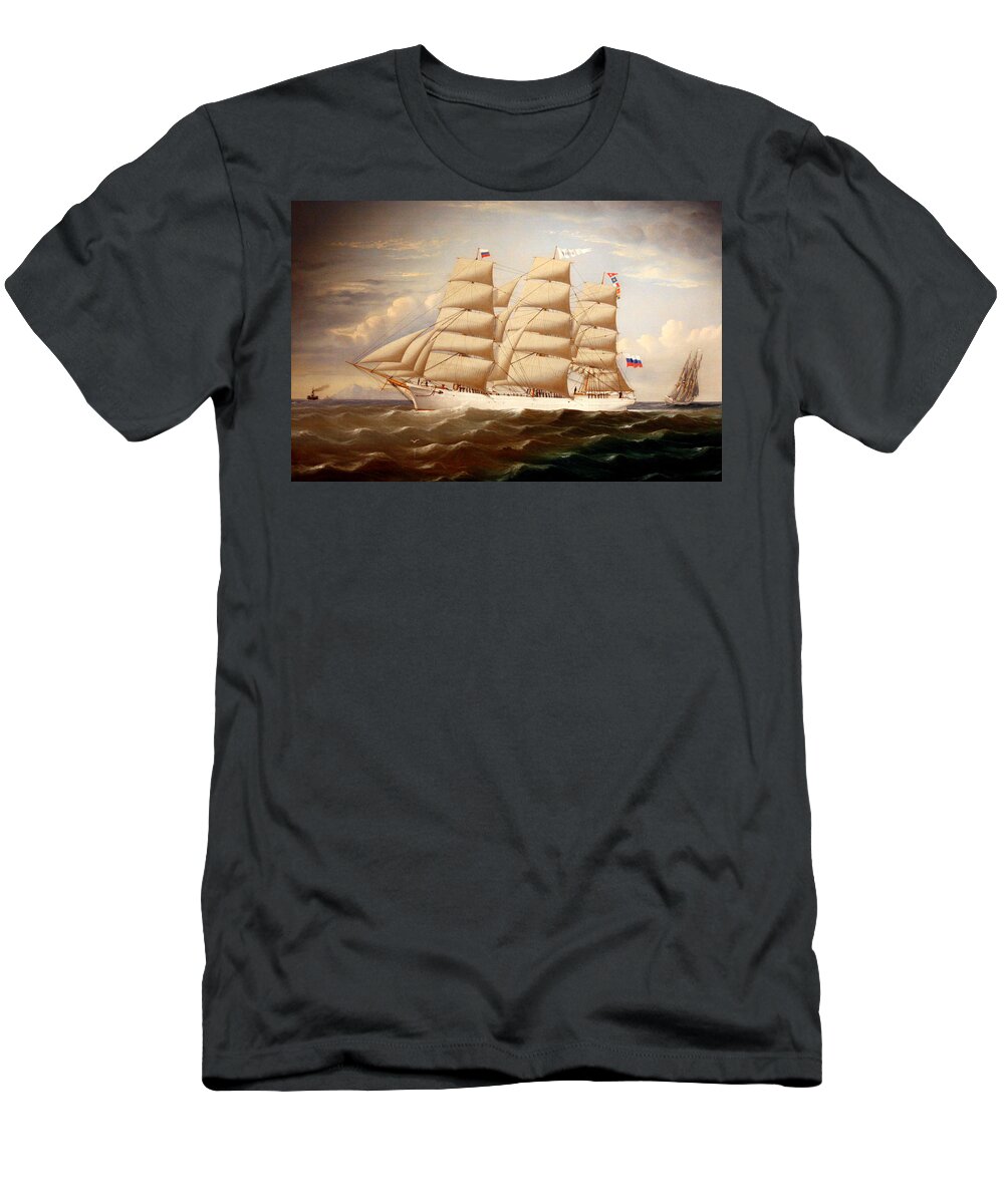 Russian T-Shirt featuring the painting The Frigate Toivo #1 by William Howard Yorke