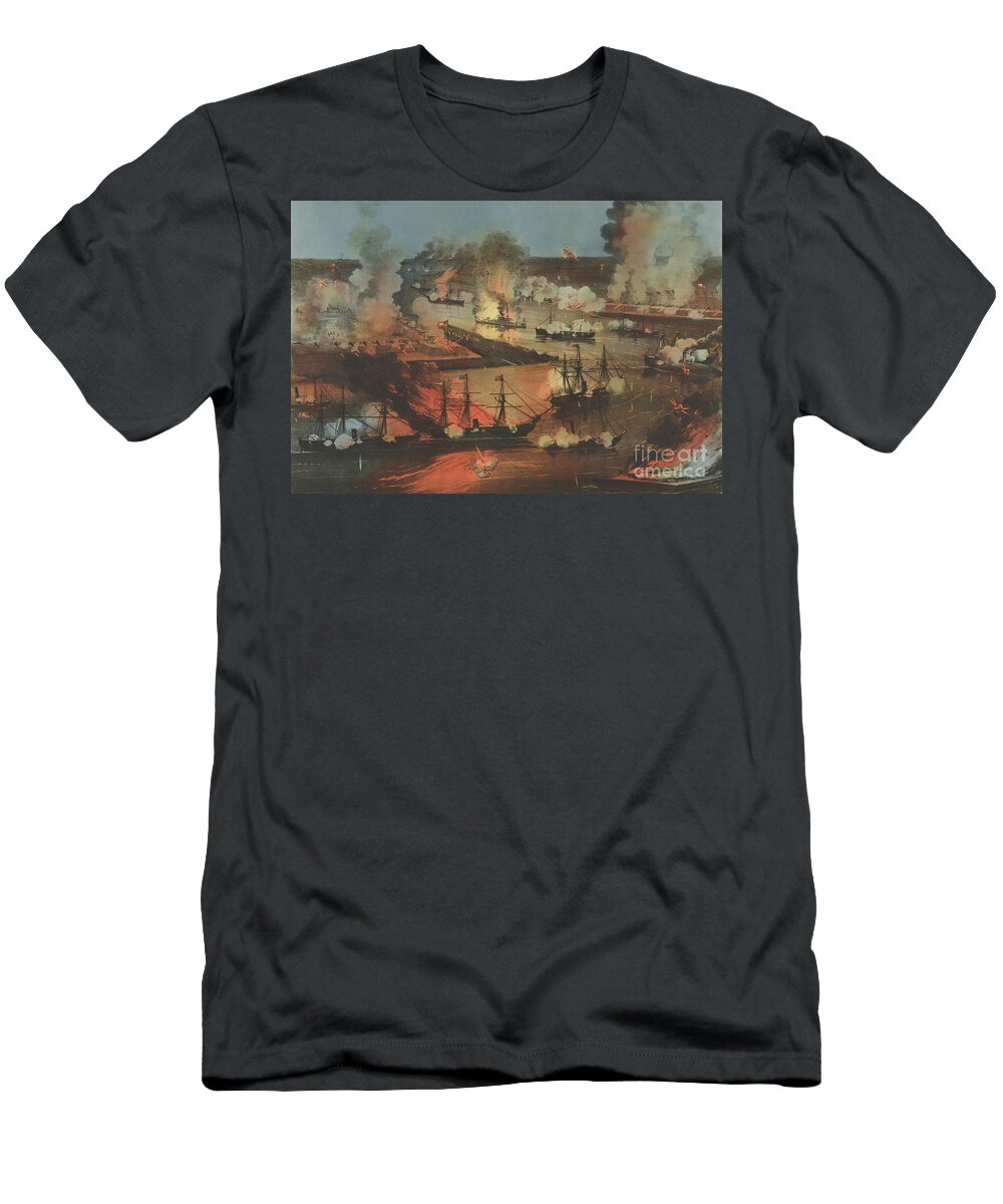 American T-Shirt featuring the painting The Splendid Naval Triumph on the Mississippi, April 24th, 1862 by Currier and Ives