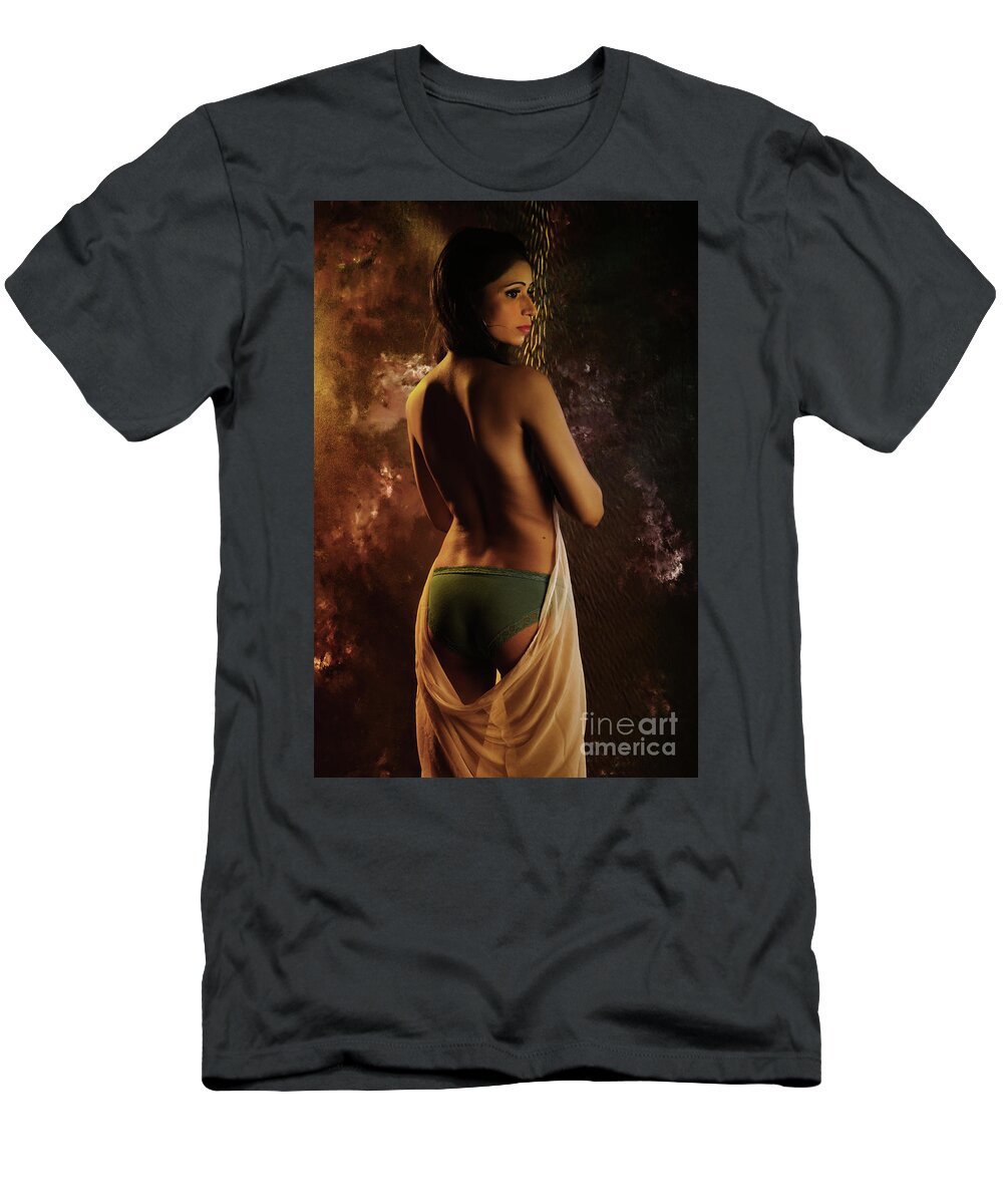 Seductive T-Shirt featuring the photograph Topless nude showing back #1 by Kiran Joshi