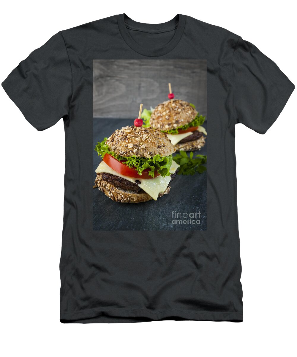 Hamburgers T-Shirt featuring the photograph Two gourmet hamburgers 2 by Elena Elisseeva