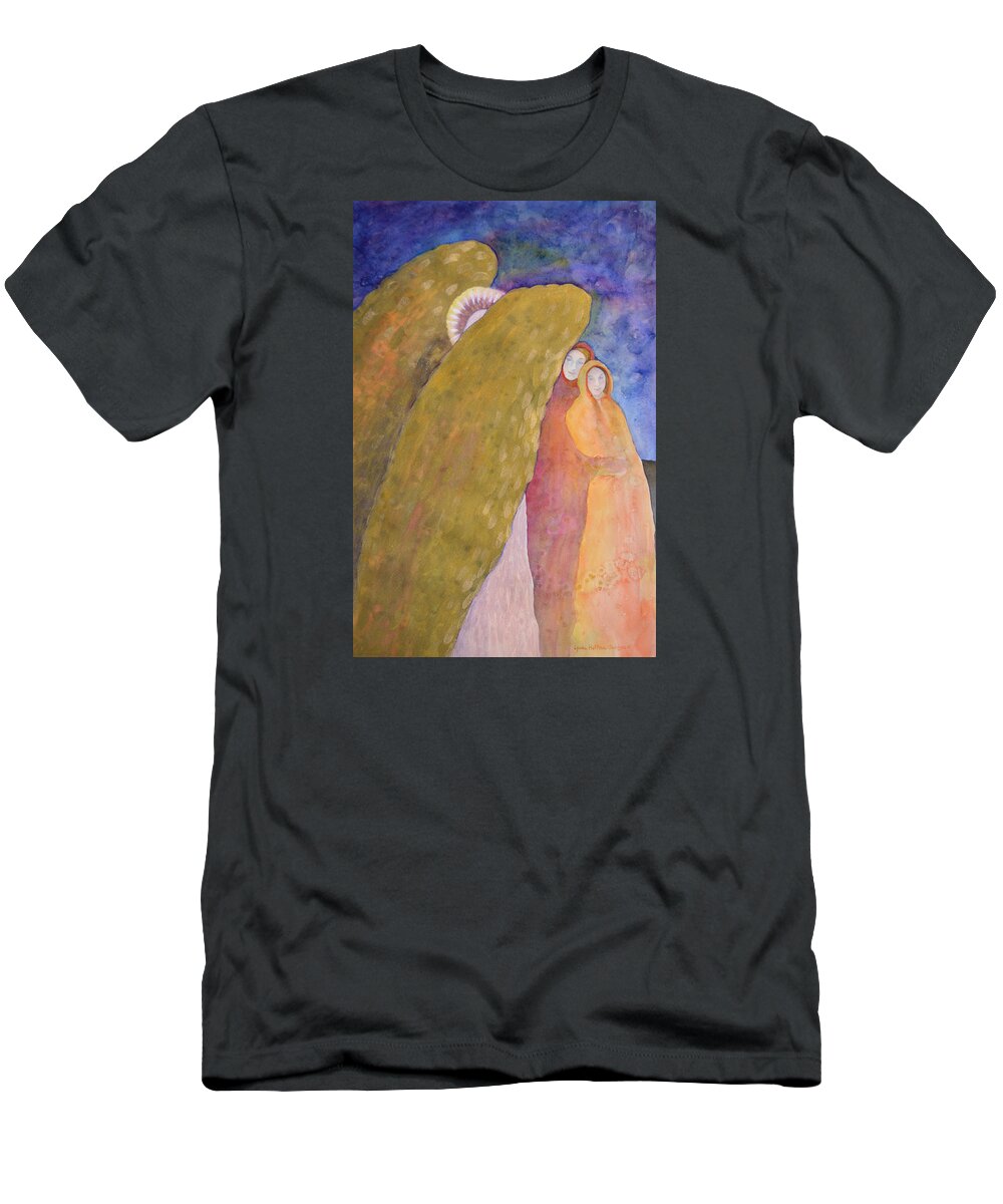 Angel T-Shirt featuring the painting Under The Wing Of An Angel by Lynda Hoffman-Snodgrass