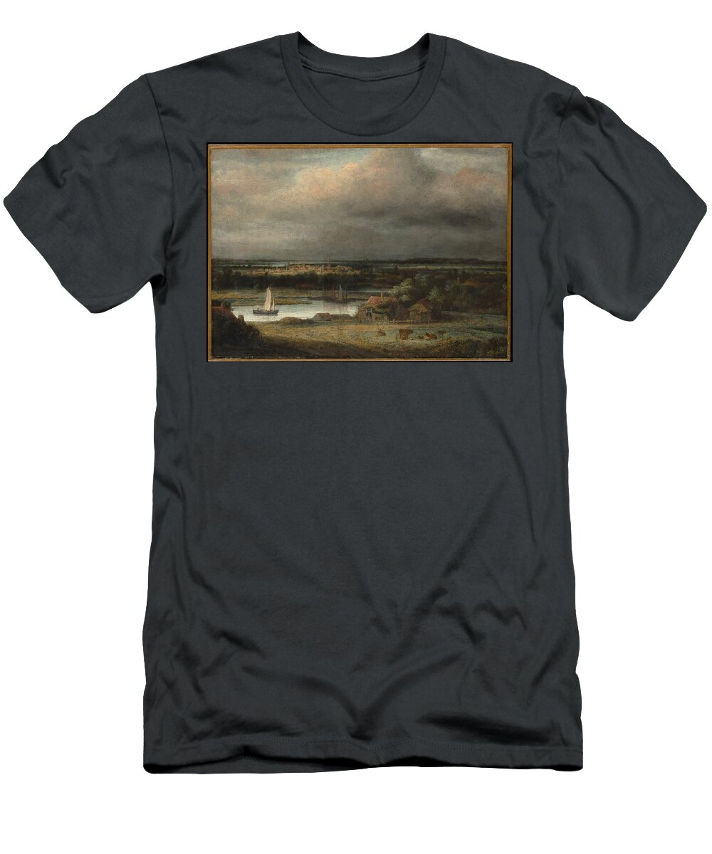 Philips Koninck Wide River Landscape T-Shirt featuring the painting Wide River Landscape #1 by Philips Koninck