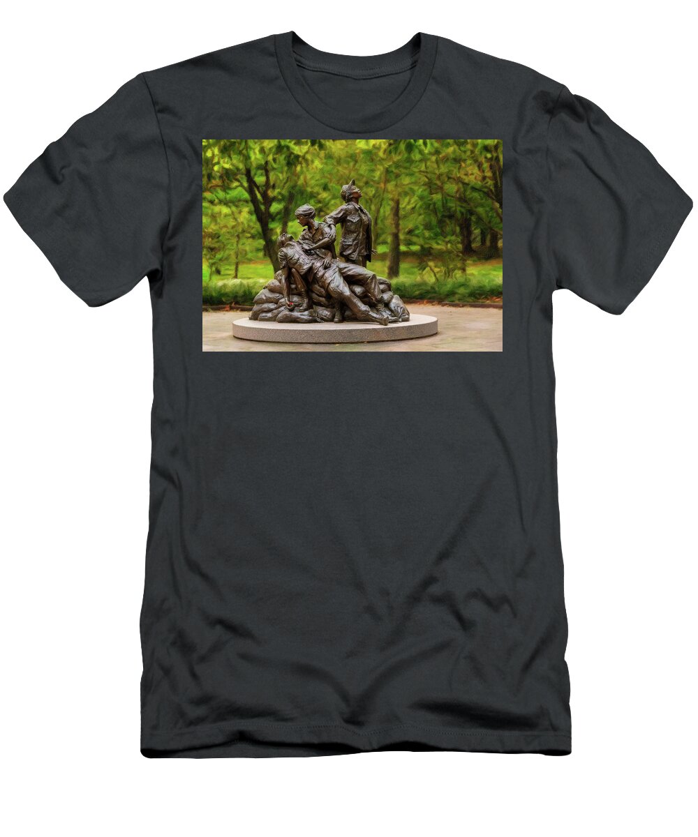 Flower T-Shirt featuring the photograph Women's Vietnam memorial in Washington #1 by Steven Heap