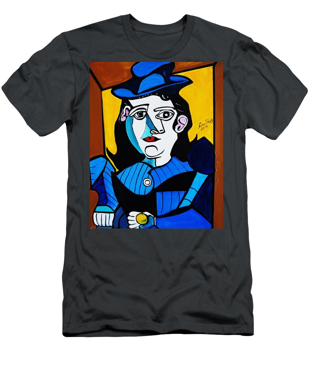 Picasso By Nora T-Shirt featuring the painting Picasso By Nora Man With A Ball by Nora Shepley
