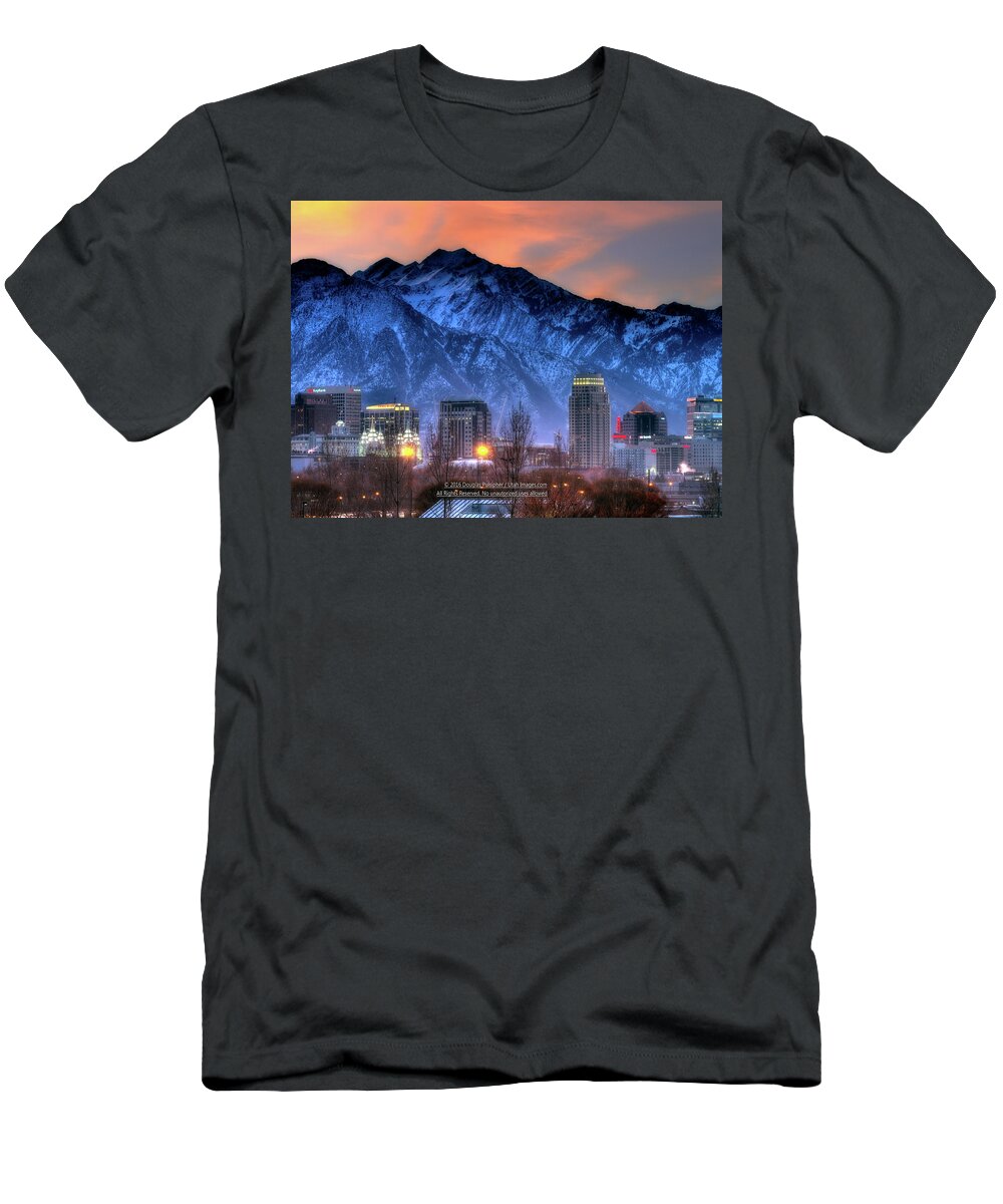 Dawn T-Shirt featuring the photograph Salt Lake City Skyline #11 by Douglas Pulsipher