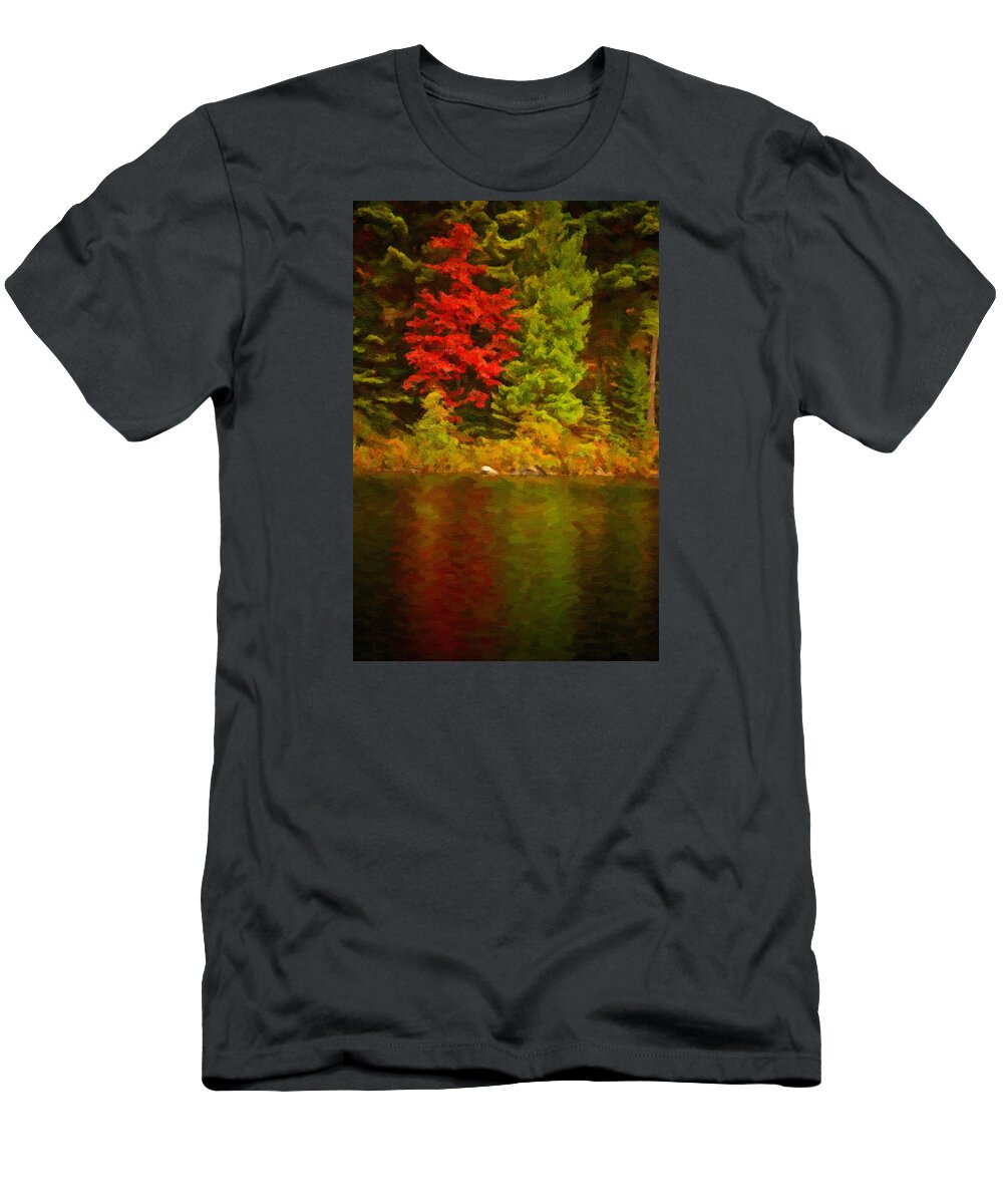 Fall T-Shirt featuring the painting Fall Reflections #12 by Prince Andre Faubert