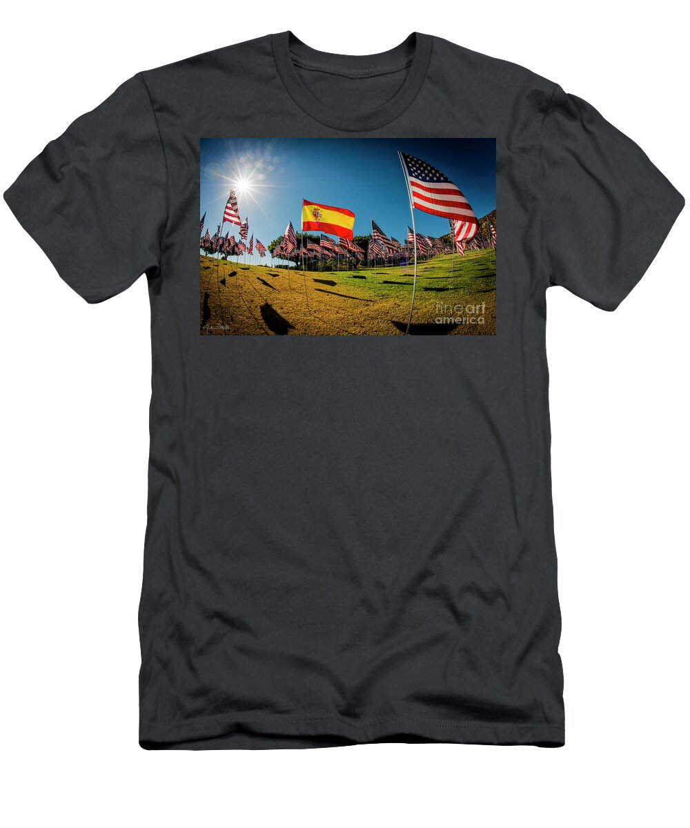 Pepperdine T-Shirt featuring the photograph Pepperdine Flag Salute #21 by Julian Starks