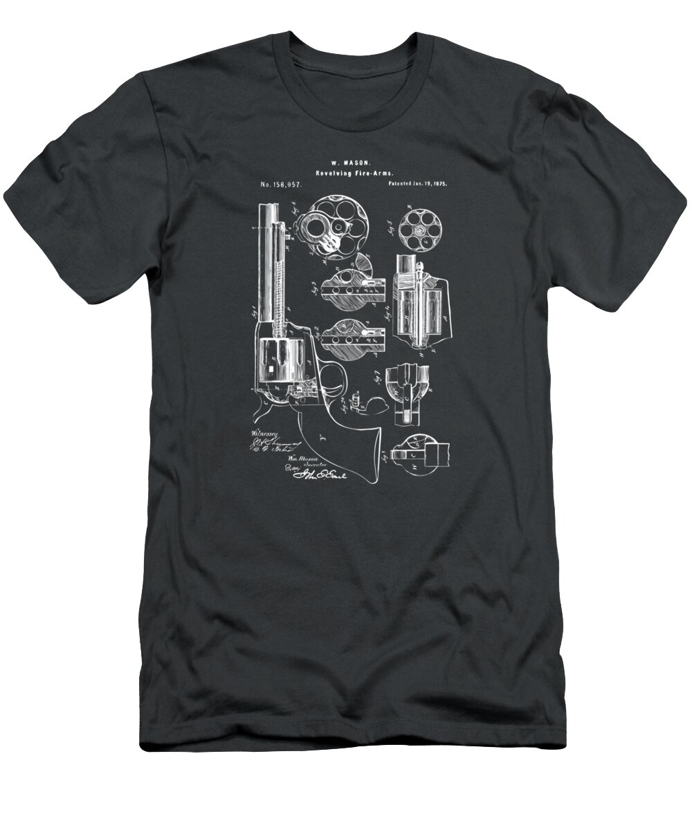 Colt Peacemaker T-Shirt featuring the digital art 1875 Colt Peacemaker Revolver Patent Artwork - Gray by Nikki Marie Smith