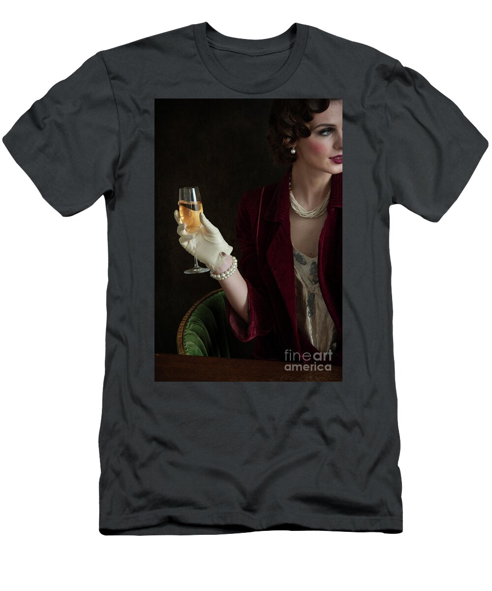 1920s T-Shirt featuring the photograph 1930s Woman Drinking Champagne by Lee Avison