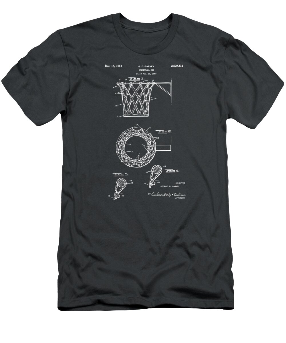 Basketball T-Shirt featuring the digital art 1951 Basketball Net Patent Artwork - Gray by Nikki Marie Smith