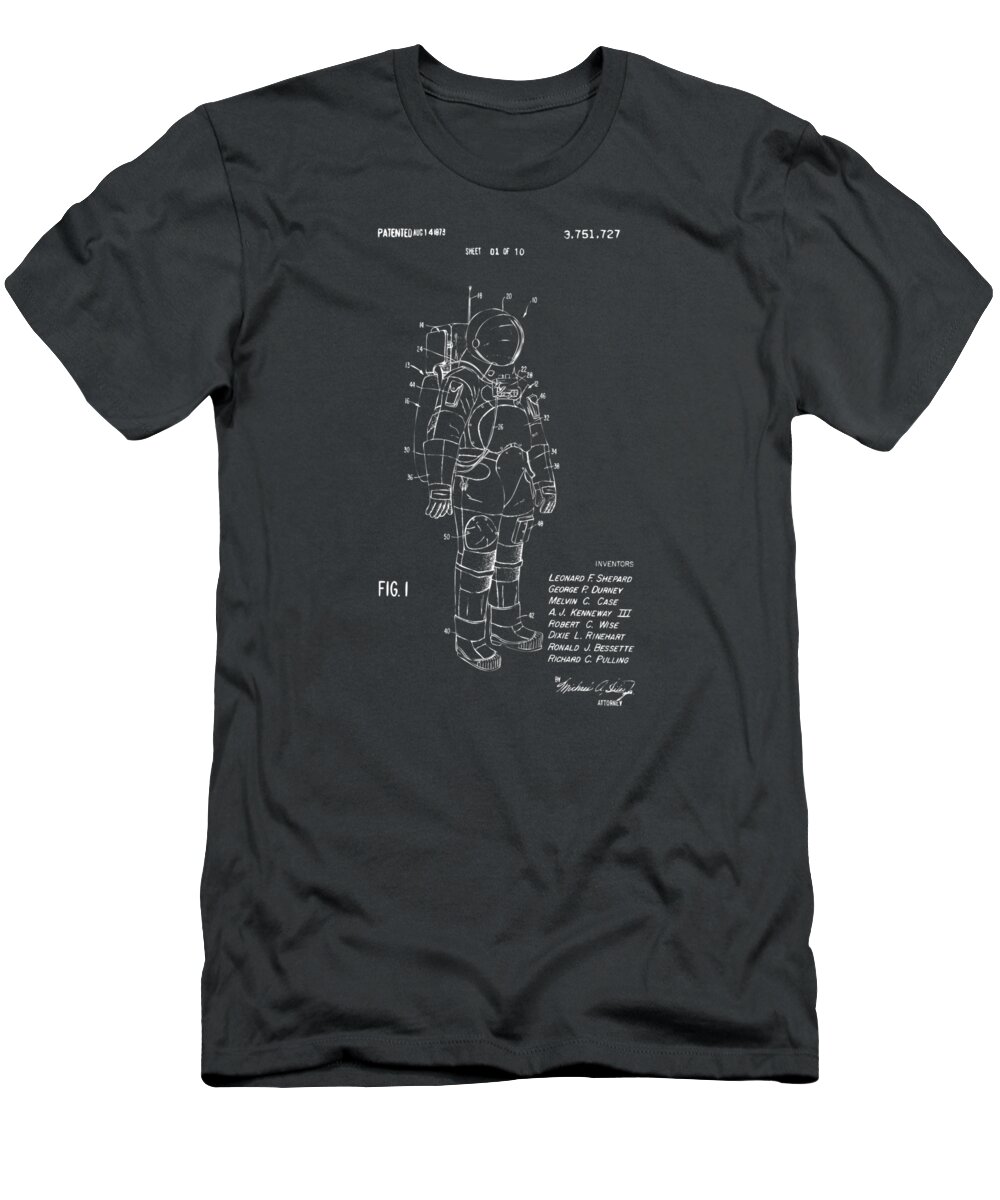 Space Suit T-Shirt featuring the digital art 1973 Space Suit Patent Inventors Artwork - Gray by Nikki Marie Smith