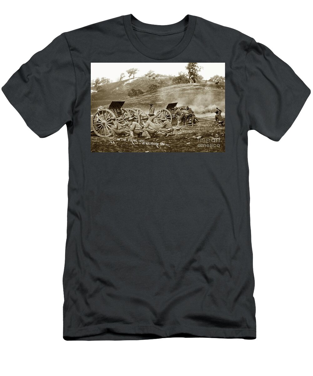 1st Battalion T-Shirt featuring the photograph 1st Battalion of Field Artillery, California National Guard Circa 1908 by Monterey County Historical Society