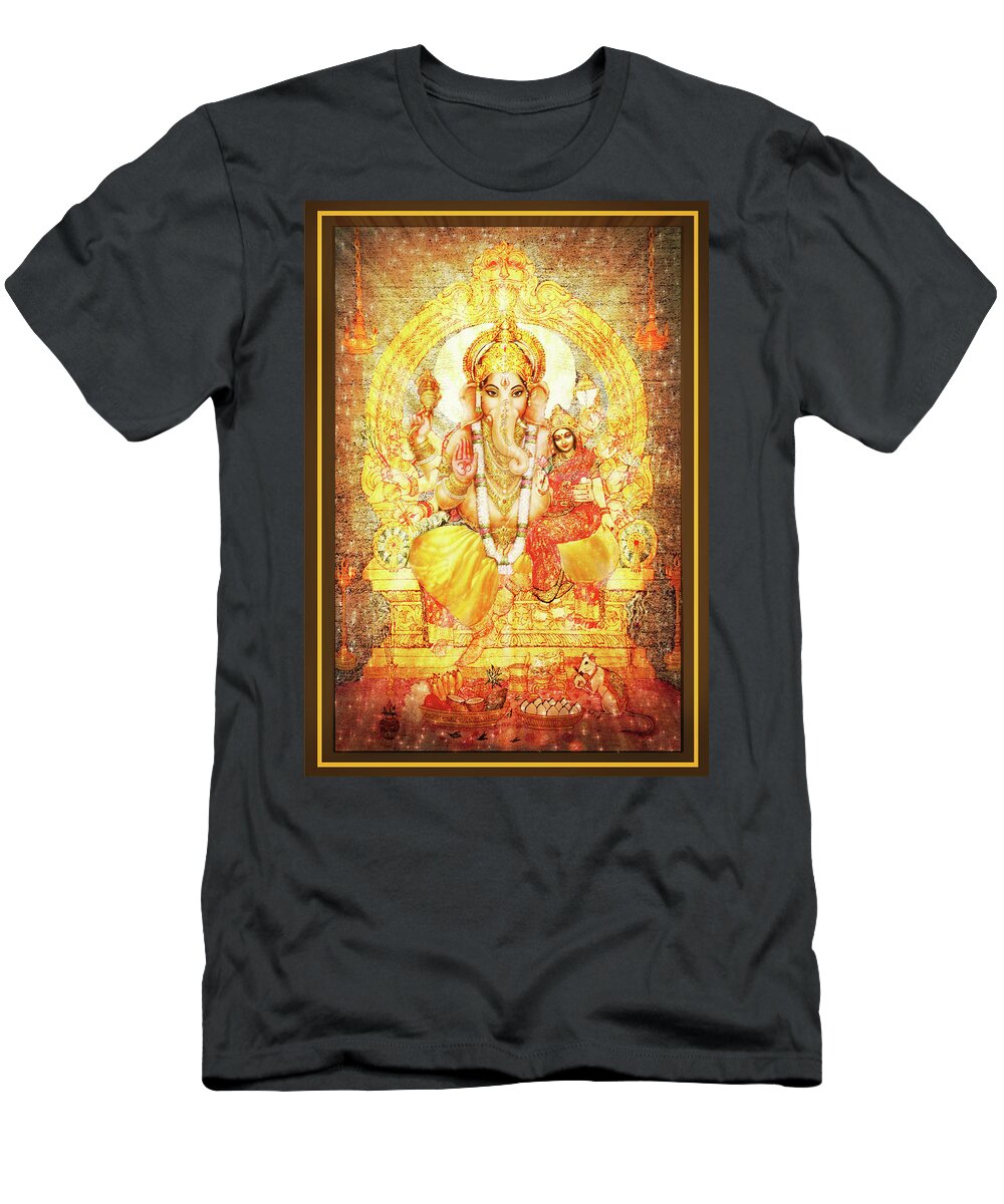Ganesha T-Shirt featuring the mixed media Ganesha Ganapati - Success #1 by Ananda Vdovic