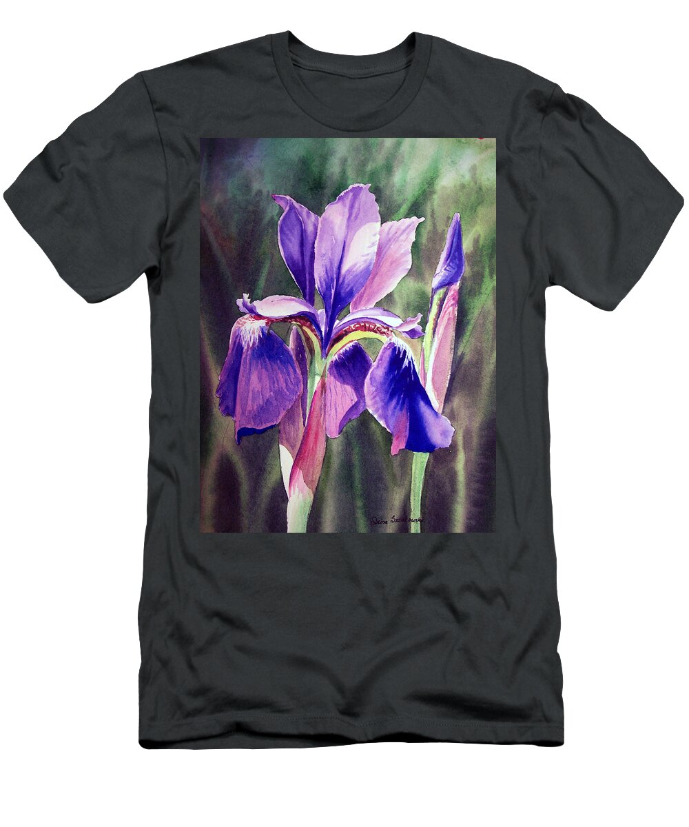 Iris T-Shirt featuring the painting Purple Iris by Irina Sztukowski
