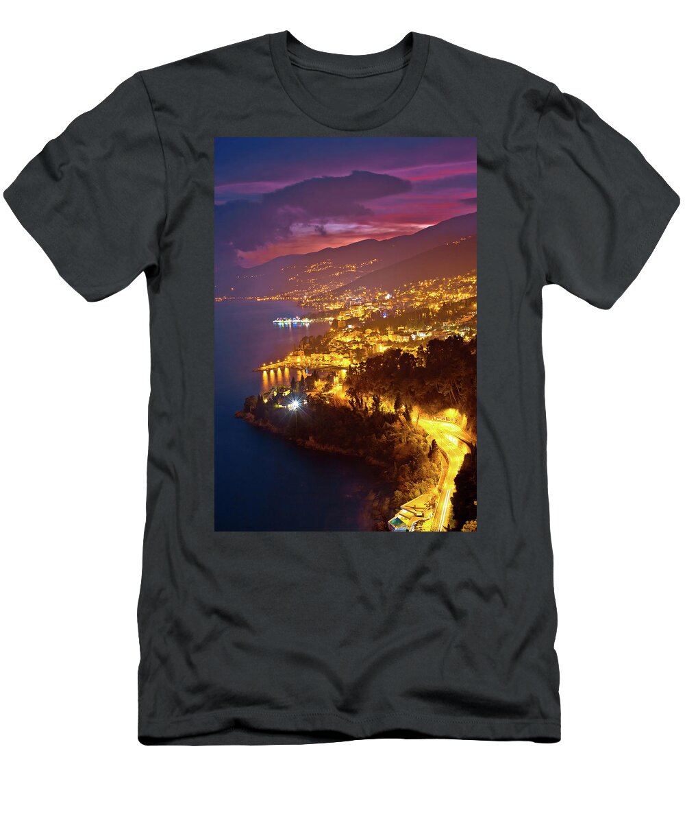 Opatija T-Shirt featuring the photograph Opatija riviera bay evening panoramic view #2 by Brch Photography