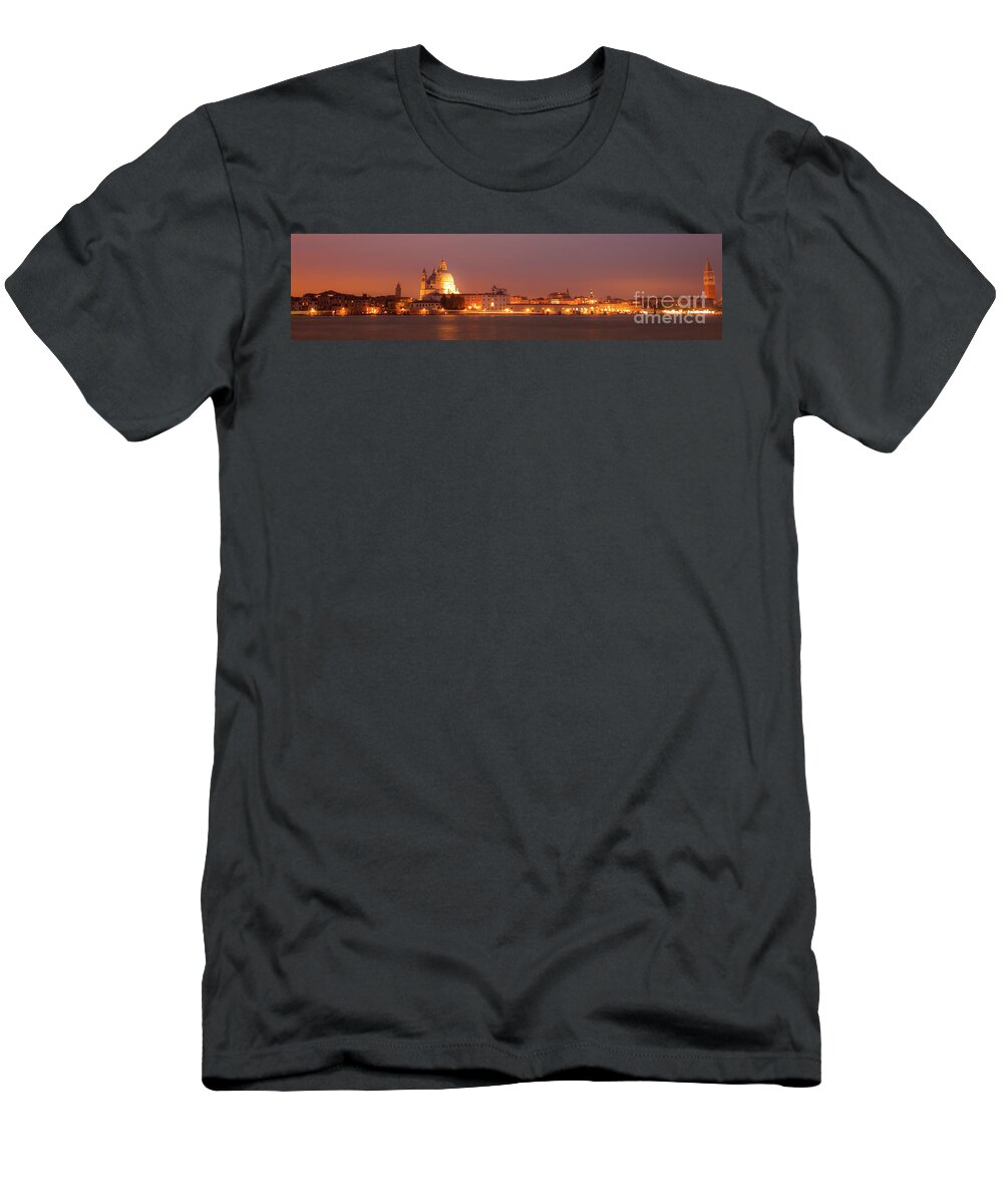 Bridge T-Shirt featuring the photograph Panorama By Night Of Venice, italian City by Amanda Mohler