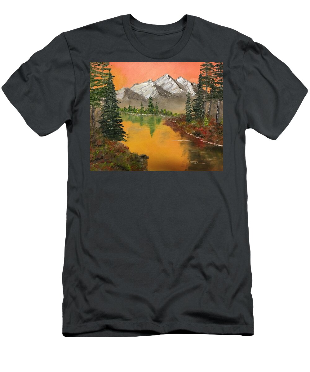 Lake T-Shirt featuring the painting Pine Lake #2 by David Bartsch