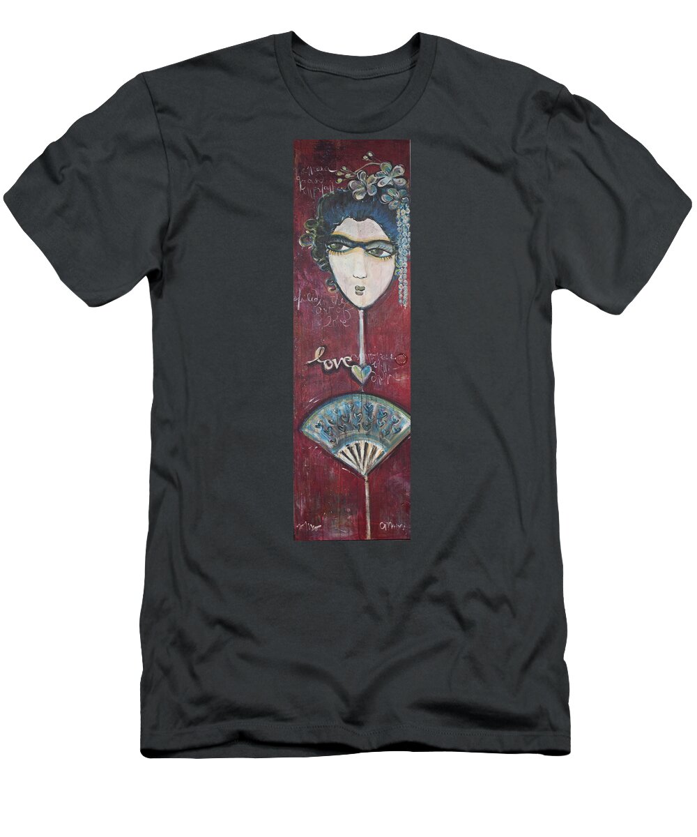 Geisha T-Shirt featuring the painting Red Geisha Love 1 #1 by Laurie Maves ART
