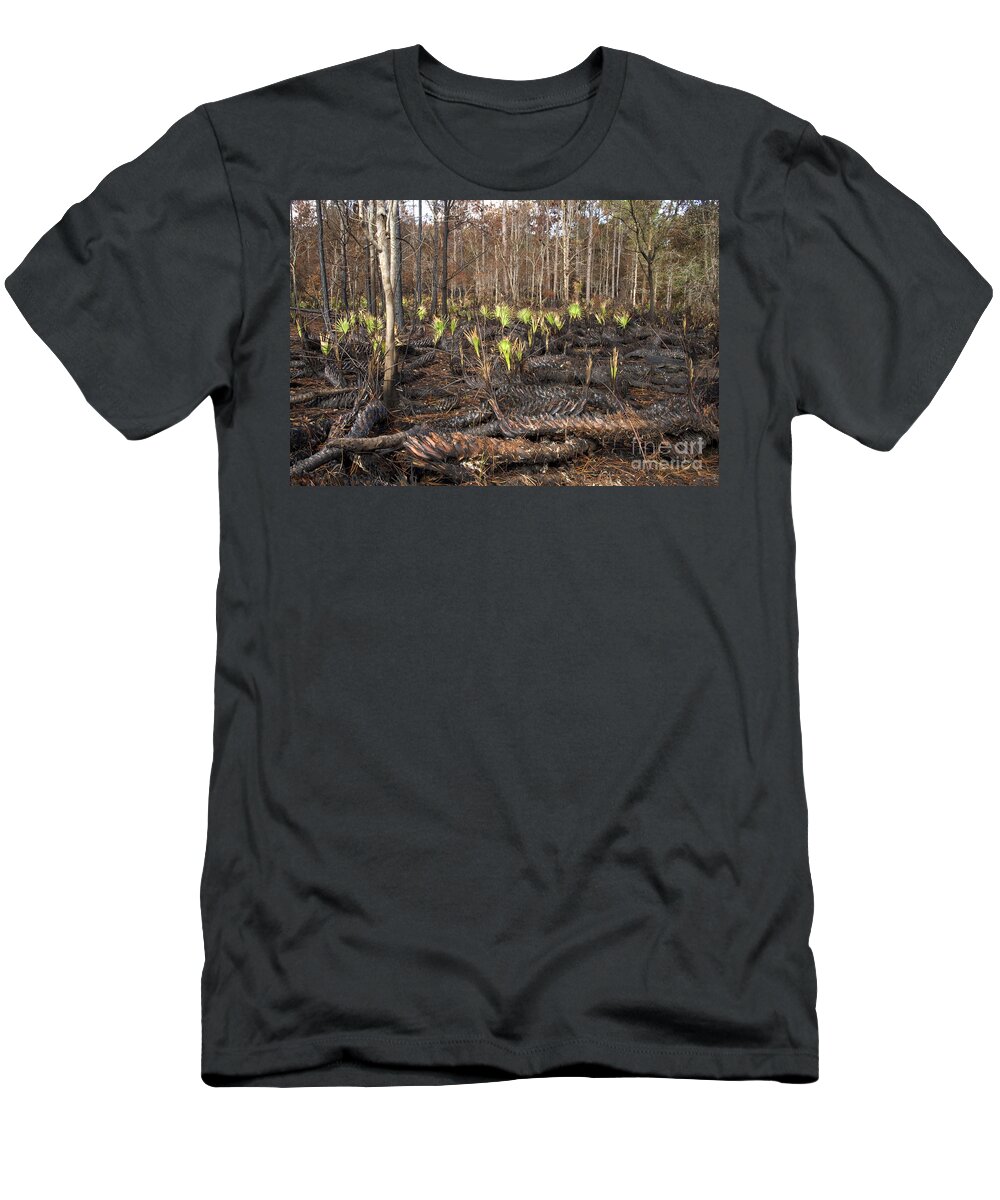 Burn T-Shirt featuring the photograph Regrowth After A Controlled Burn #2 by Inga Spence