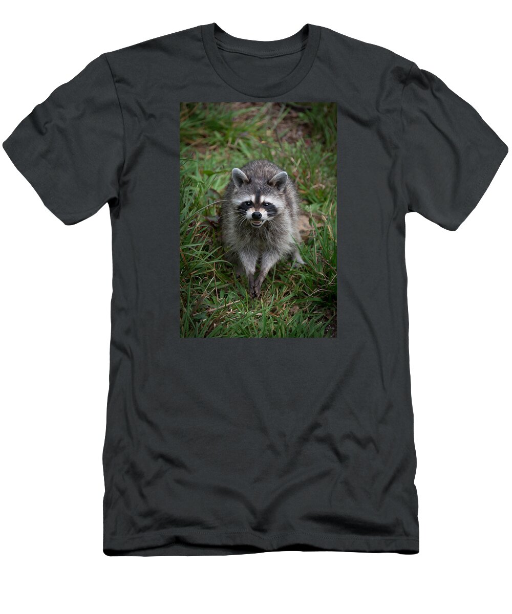Portrait T-Shirt featuring the photograph Snarling Raccoon #2 by Joye Ardyn Durham