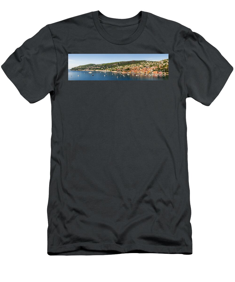 Villefranche-sur-mer T-Shirt featuring the photograph Villefranche-sur-Mer and Cap de Nice on French Riviera 1 by Elena Elisseeva