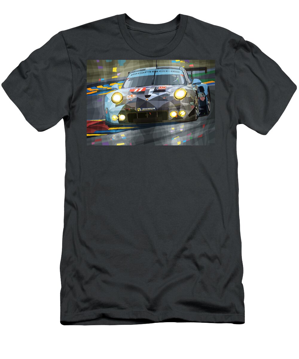 Automotive T-Shirt featuring the digital art 2015 Le Mans GTE-Am Porsche 911 RSR by Yuriy Shevchuk