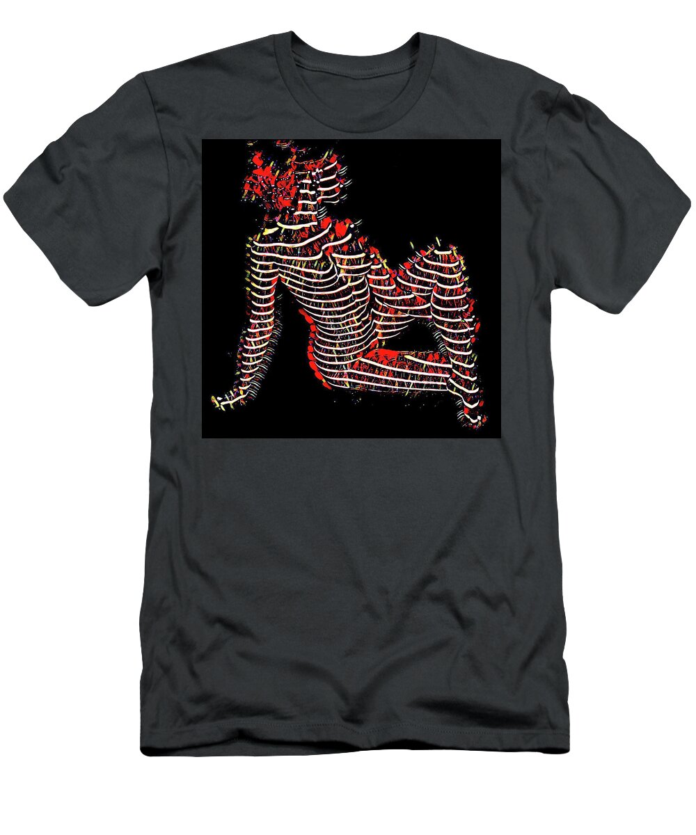 Lines T-Shirt featuring the digital art 2450s-MAK Lined by Light Nude Woman Rendered as Abstract Oil Painting by Chris Maher
