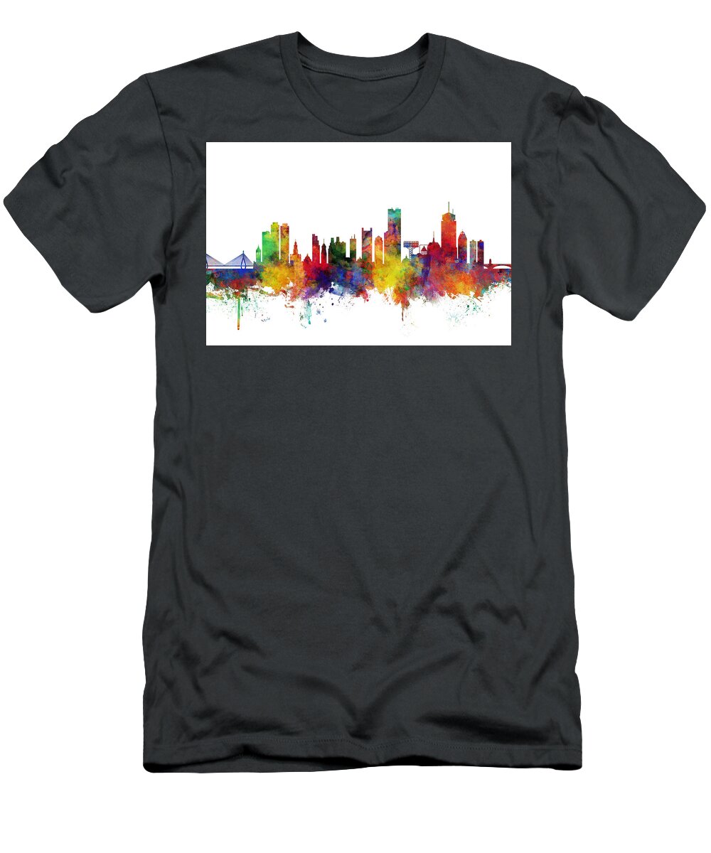 Boston T-Shirt featuring the digital art Boston Massachusetts Skyline #27 by Michael Tompsett