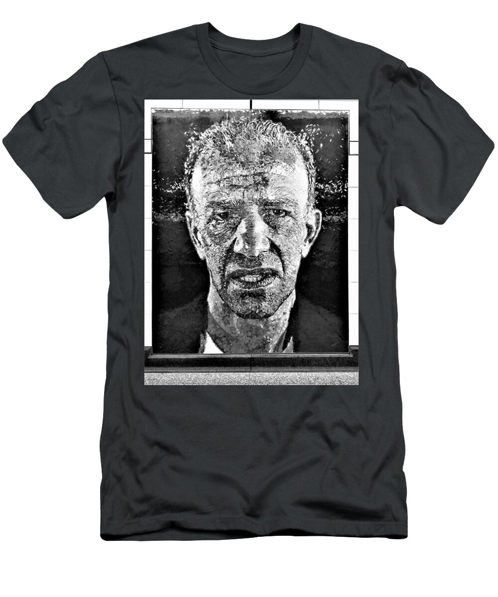Art T-Shirt featuring the photograph 2nd Ave Subway Art Old Man B W by Rob Hans
