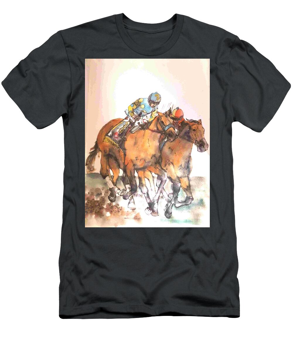 American Pharoah. Equine. Winner T-Shirt featuring the painting An American Pharoah born album #3 by Debbi Saccomanno Chan