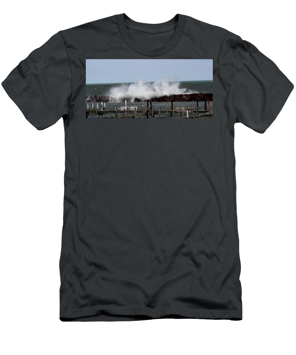 Breakwall Water Waves Storms T-Shirt featuring the photograph Breakwall #3 by Jean Wolfrum