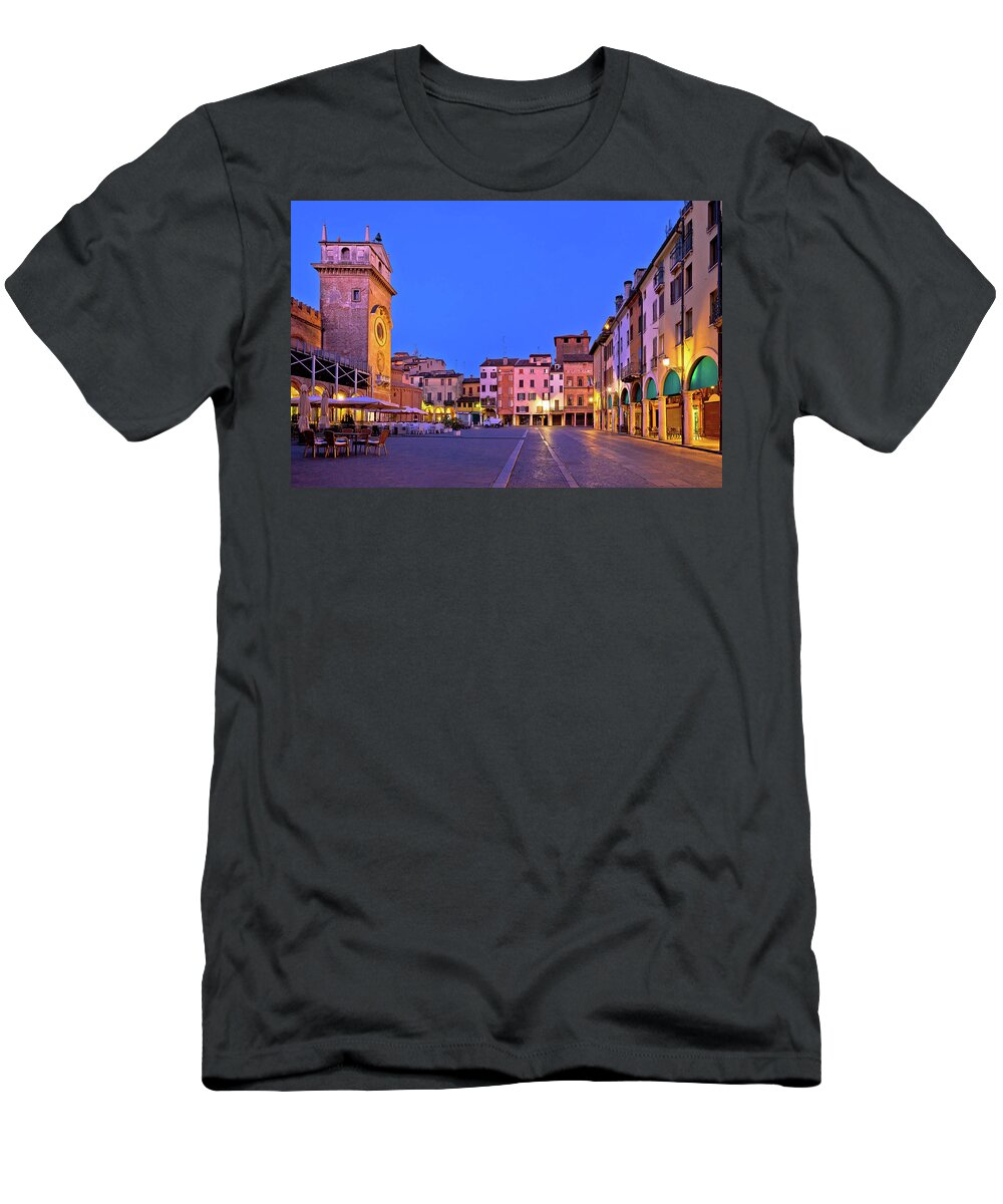 Mantua T-Shirt featuring the photograph Mantova city Piazza delle Erbe evening view panorama #3 by Brch Photography