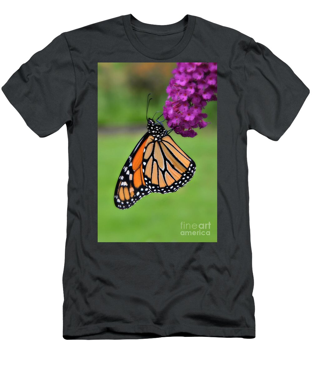 Pink T-Shirt featuring the photograph Monarch Butterfly #3 by Lila Fisher-Wenzel