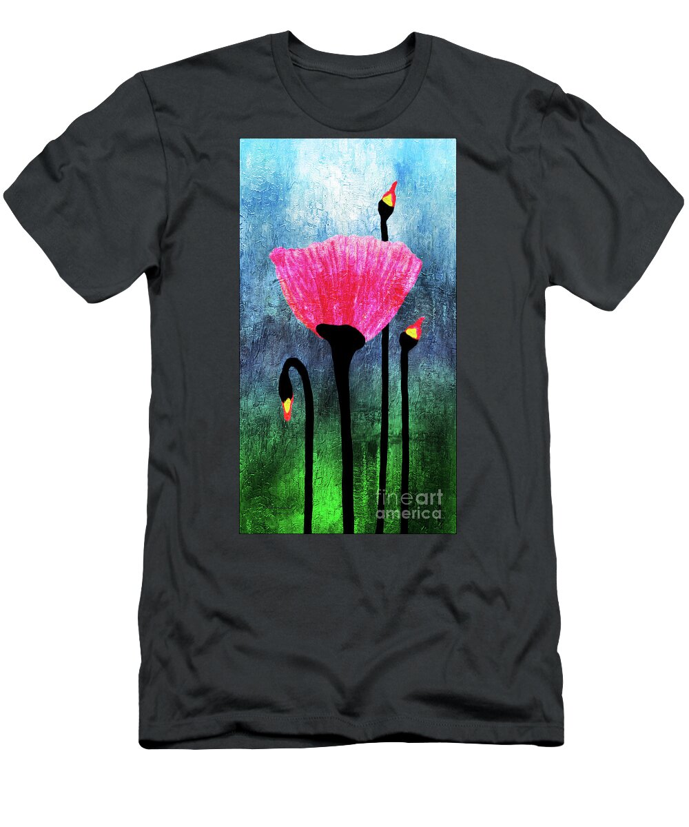 Acrylic T-Shirt featuring the painting 32a Expressive Floral Poppies Painting Digital Art by Ricardos Creations