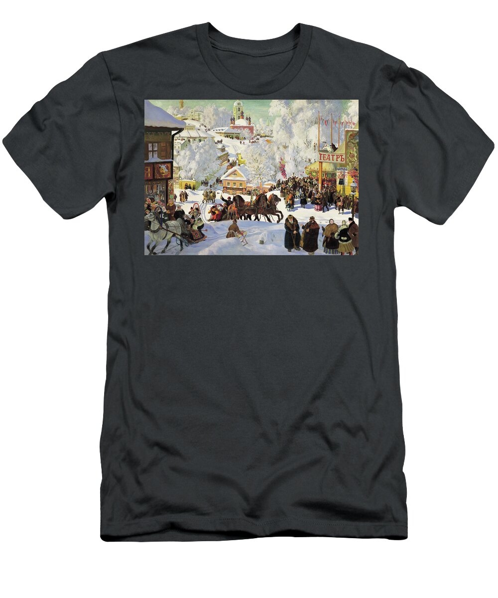 Maslenitsa T-Shirt featuring the painting Maslenitsa #4 by Boris Kustodiev
